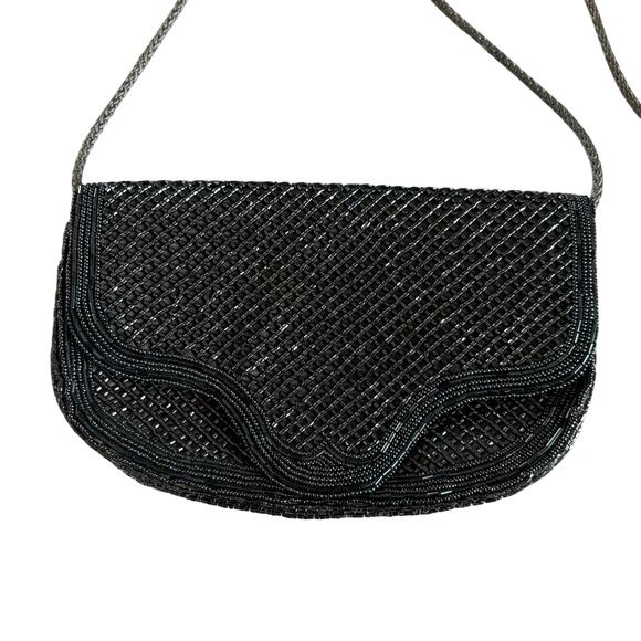 Vintage Black & Gunmetal Gray Beaded Glam Bag Purse - Picture 2 of 5